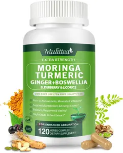 Moringa Capsules Organic 1000mg, 7-in-1 Superfood with Turmeric, Ginger, Elderberry, Licorice & Boswellia - Support Immune, Skin, Gut & Antioxidant-Non-GMO, GMP, 120 Vegan Capsules